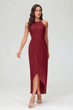 Simple Chiffon Asymmetrical Halter Wedding Party Dress Formal Evening Dresses Gowns