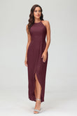 Simple Chiffon Asymmetrical Halter Wedding Party Dress Formal Evening Dresses Gowns