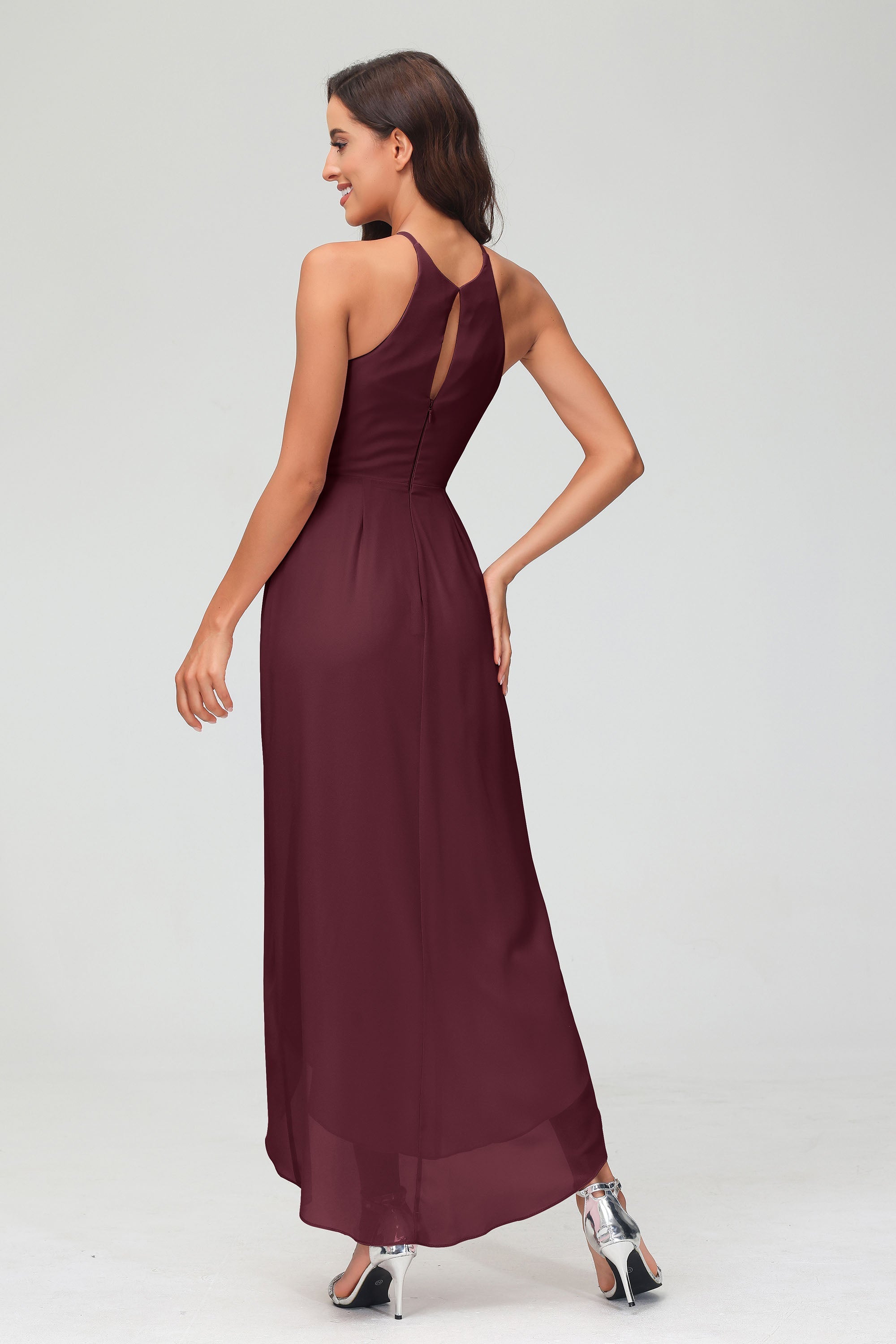 Simple Chiffon Asymmetrical Halter Wedding Party Dress Formal Evening Dresses Gowns