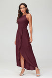 Simple Chiffon Asymmetrical Halter Wedding Party Dress Formal Evening Dresses Gowns