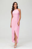 Simple Chiffon Asymmetrical Halter Wedding Party Dress Formal Evening Dresses Gowns