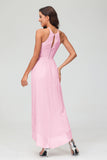 Simple Chiffon Asymmetrical Halter Wedding Party Dress Formal Evening Dresses Gowns