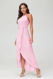 Simple Chiffon Asymmetrical Halter Wedding Party Dress Formal Evening Dresses Gowns