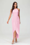 Simple Chiffon Asymmetrical Halter Wedding Party Dress Formal Evening Dresses Gowns