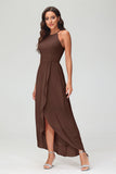 Simple Chiffon Asymmetrical Halter Wedding Party Dress Formal Evening Dresses Gowns