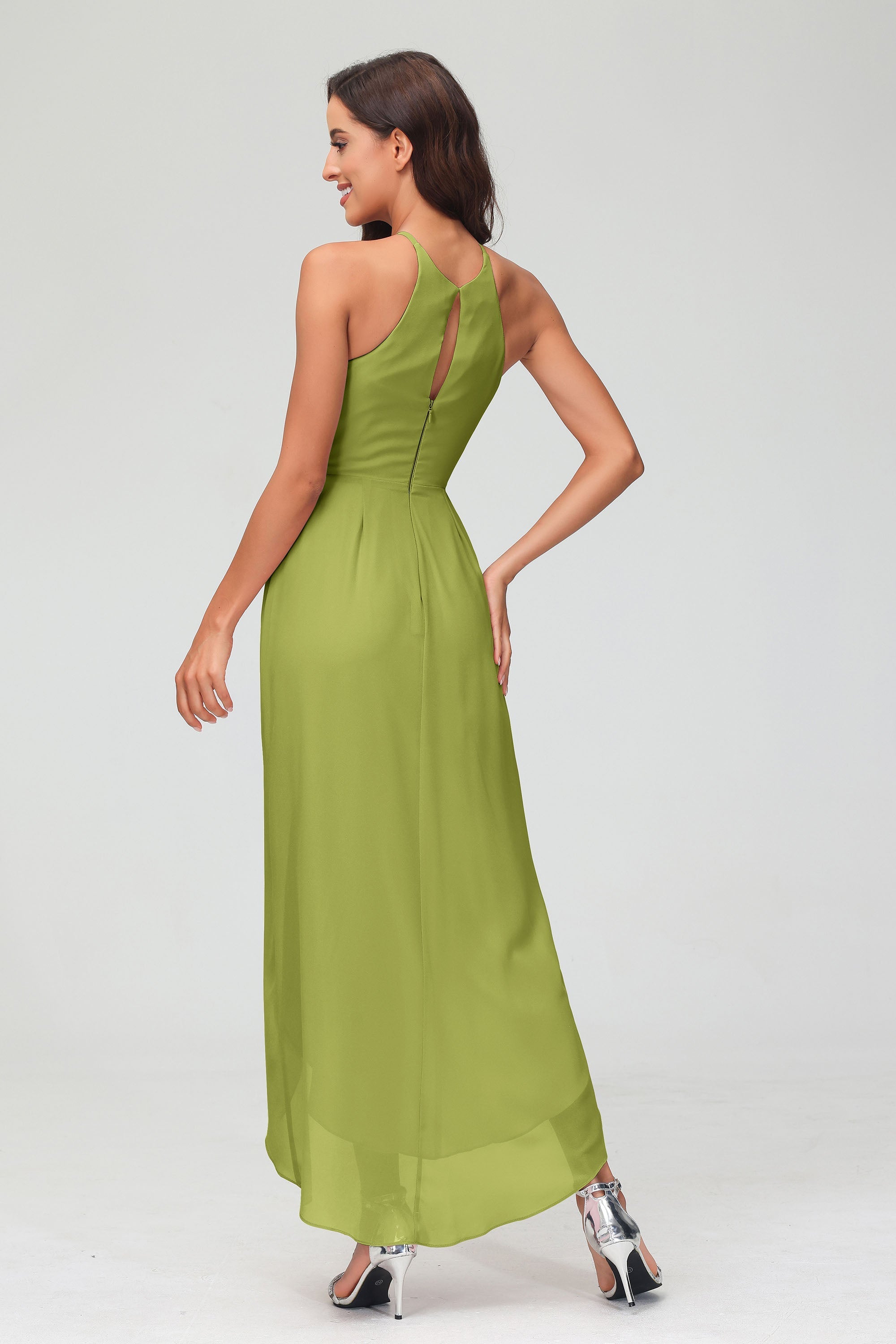 Simple Chiffon Asymmetrical Halter Wedding Party Dress Formal Evening Dresses Gowns