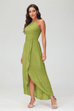 Simple Chiffon Asymmetrical Halter Wedding Party Dress Formal Evening Dresses Gowns