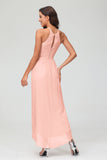 Simple Chiffon Asymmetrical Halter Wedding Party Dress Formal Evening Dresses Gowns
