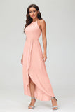 Simple Chiffon Asymmetrical Halter Wedding Party Dress Formal Evening Dresses Gowns