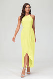 Simple Chiffon Asymmetrical Halter Wedding Party Dress Formal Evening Dresses Gowns