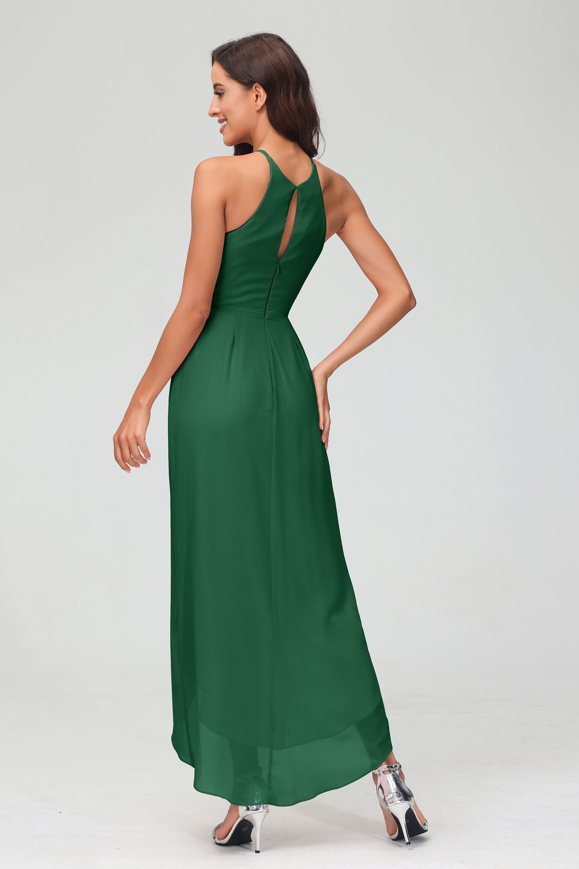 Simple Chiffon Asymmetrical Halter Wedding Party Dress Formal Evening Dresses Gowns