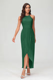 Simple Chiffon Asymmetrical Halter Wedding Party Dress Formal Evening Dresses Gowns