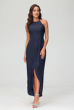 Simple Chiffon Asymmetrical Halter Wedding Party Dress Formal Evening Dresses Gowns