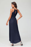 Simple Chiffon Asymmetrical Halter Wedding Party Dress Formal Evening Dresses Gowns