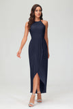 Simple Chiffon Asymmetrical Halter Wedding Party Dress Formal Evening Dresses Gowns