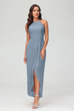 Simple Chiffon Asymmetrical Halter Wedding Party Dress Formal Evening Dresses Gowns