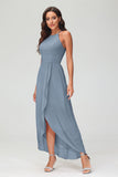 Simple Chiffon Asymmetrical Halter Wedding Party Dress Formal Evening Dresses Gowns