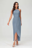 Simple Chiffon Asymmetrical Halter Wedding Party Dress Formal Evening Dresses Gowns