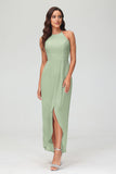 Simple Chiffon Asymmetrical Halter Wedding Party Dress Formal Evening Dresses Gowns