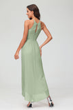 Simple Chiffon Asymmetrical Halter Wedding Party Dress Formal Evening Dresses Gowns