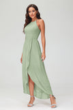 Simple Chiffon Asymmetrical Halter Wedding Party Dress Formal Evening Dresses Gowns