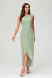 Simple Chiffon Asymmetrical Halter Wedding Party Dress Formal Evening Dresses Gowns