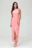 Simple Chiffon Asymmetrical Halter Wedding Party Dress Formal Evening Dresses Gowns