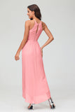Simple Chiffon Asymmetrical Halter Wedding Party Dress Formal Evening Dresses Gowns