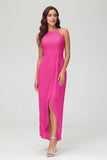 Simple Chiffon Asymmetrical Halter Wedding Party Dress Formal Evening Dresses Gowns