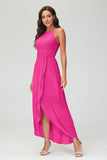Simple Chiffon Asymmetrical Halter Wedding Party Dress Formal Evening Dresses Gowns