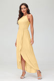 Simple Chiffon Asymmetrical Halter Wedding Party Dress Formal Evening Dresses Gowns