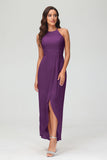 Simple Chiffon Asymmetrical Halter Wedding Party Dress Formal Evening Dresses Gowns