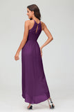 Simple Chiffon Asymmetrical Halter Wedding Party Dress Formal Evening Dresses Gowns