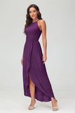 Simple Chiffon Asymmetrical Halter Wedding Party Dress Formal Evening Dresses Gowns