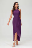 Simple Chiffon Asymmetrical Halter Wedding Party Dress Formal Evening Dresses Gowns