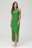 Simple Chiffon Asymmetrical Halter Wedding Party Dress Formal Evening Dresses Gowns
