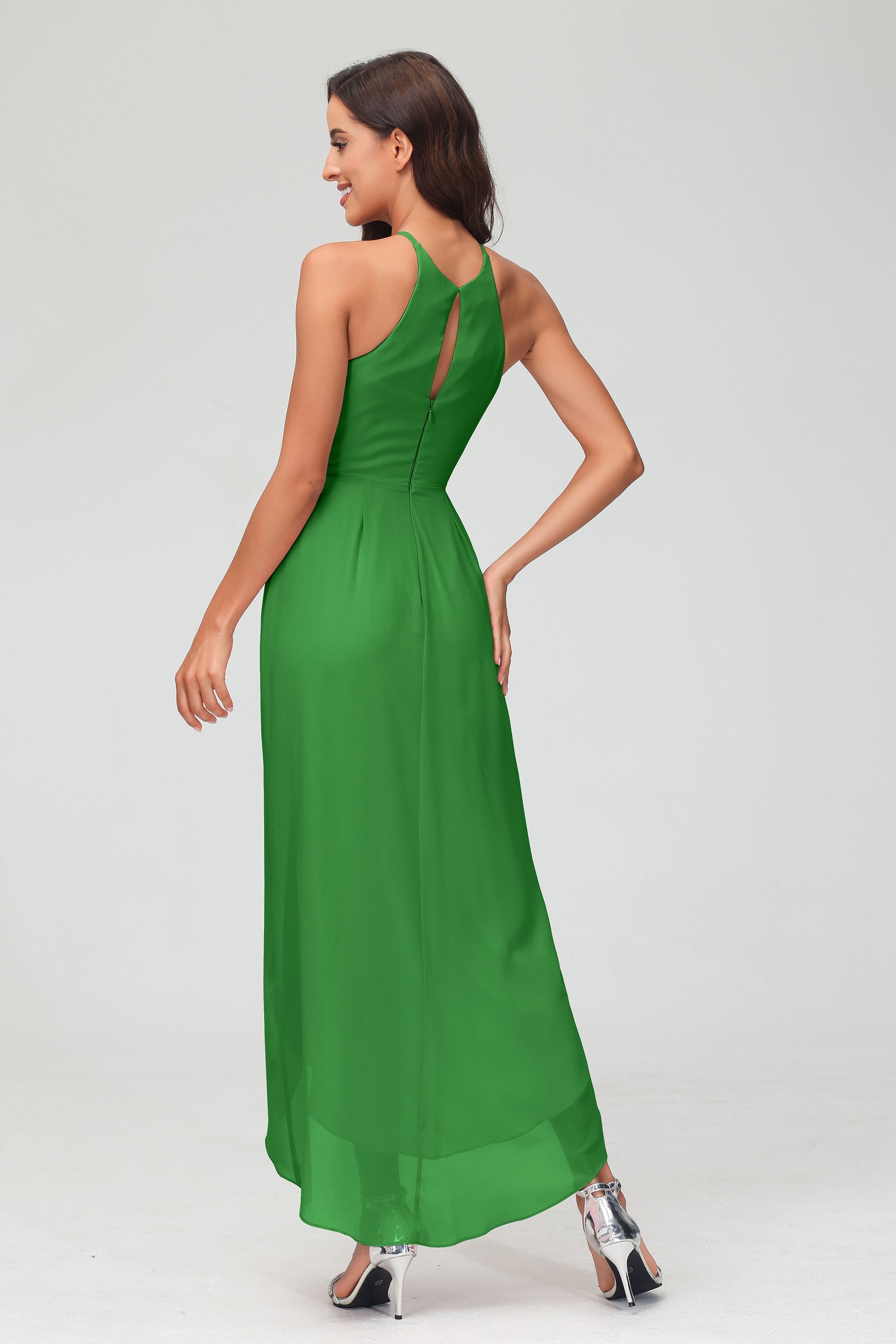 Simple Chiffon Asymmetrical Halter Wedding Party Dress Formal Evening Dresses Gowns