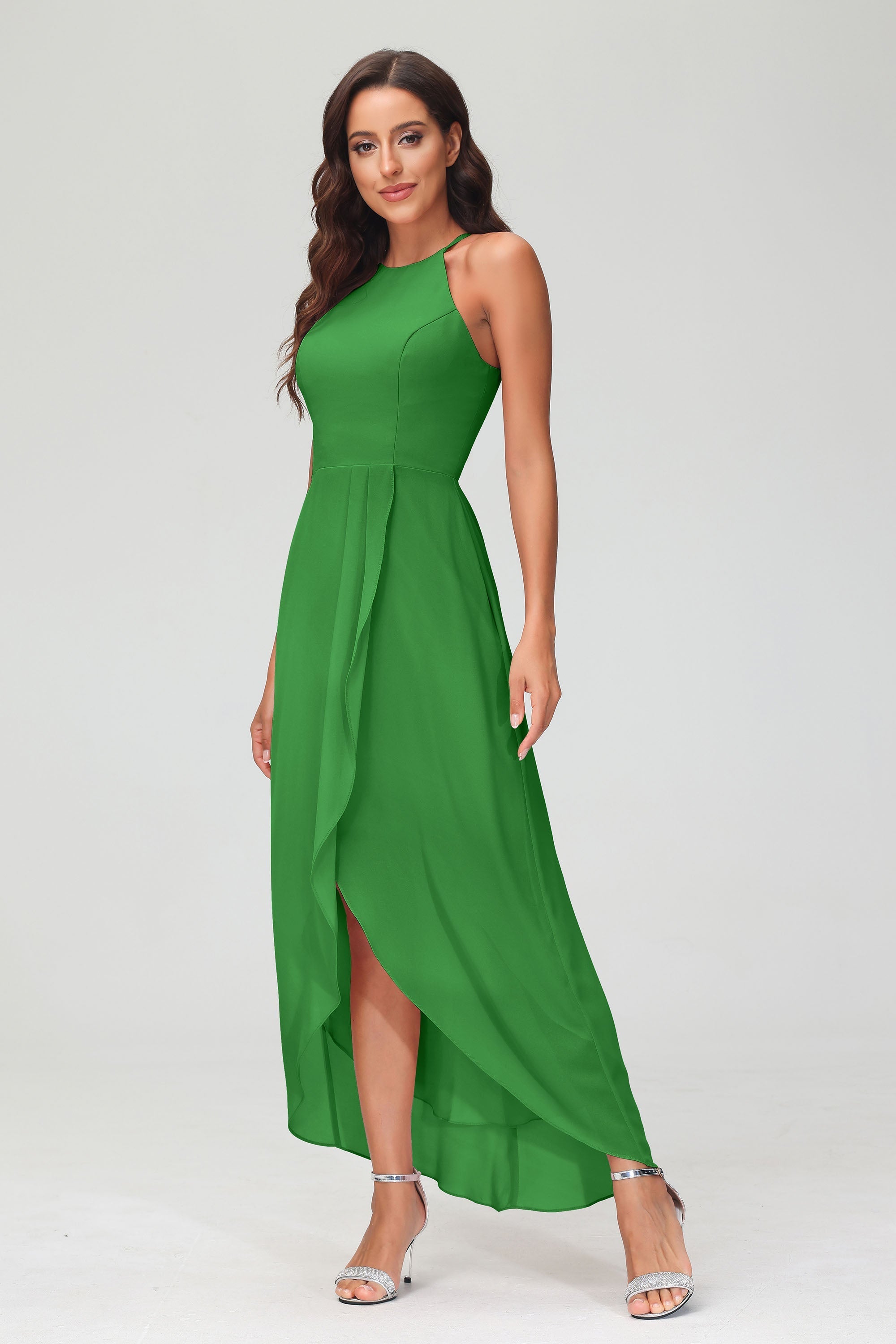 Simple Chiffon Asymmetrical Halter Wedding Party Dress Formal Evening Dresses Gowns