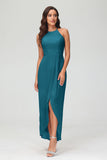 Simple Chiffon Asymmetrical Halter Wedding Party Dress Formal Evening Dresses Gowns