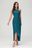 Simple Chiffon Asymmetrical Halter Wedding Party Dress Formal Evening Dresses Gowns