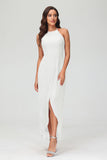 Simple Chiffon Asymmetrical Halter Wedding Party Dress Formal Evening Dresses Gowns