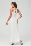 Simple Chiffon Asymmetrical Halter Wedding Party Dress Formal Evening Dresses Gowns