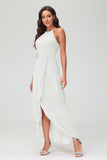 Simple Chiffon Asymmetrical Halter Wedding Party Dress Formal Evening Dresses Gowns