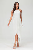 Simple Chiffon Asymmetrical Halter Wedding Party Dress Formal Evening Dresses Gowns