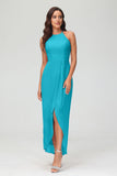 Simple Chiffon Asymmetrical Halter Wedding Party Dress Formal Evening Dresses Gowns