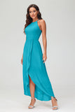 Simple Chiffon Asymmetrical Halter Wedding Party Dress Formal Evening Dresses Gowns