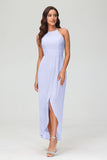 Simple Chiffon Asymmetrical Halter Wedding Party Dress Formal Evening Dresses Gowns