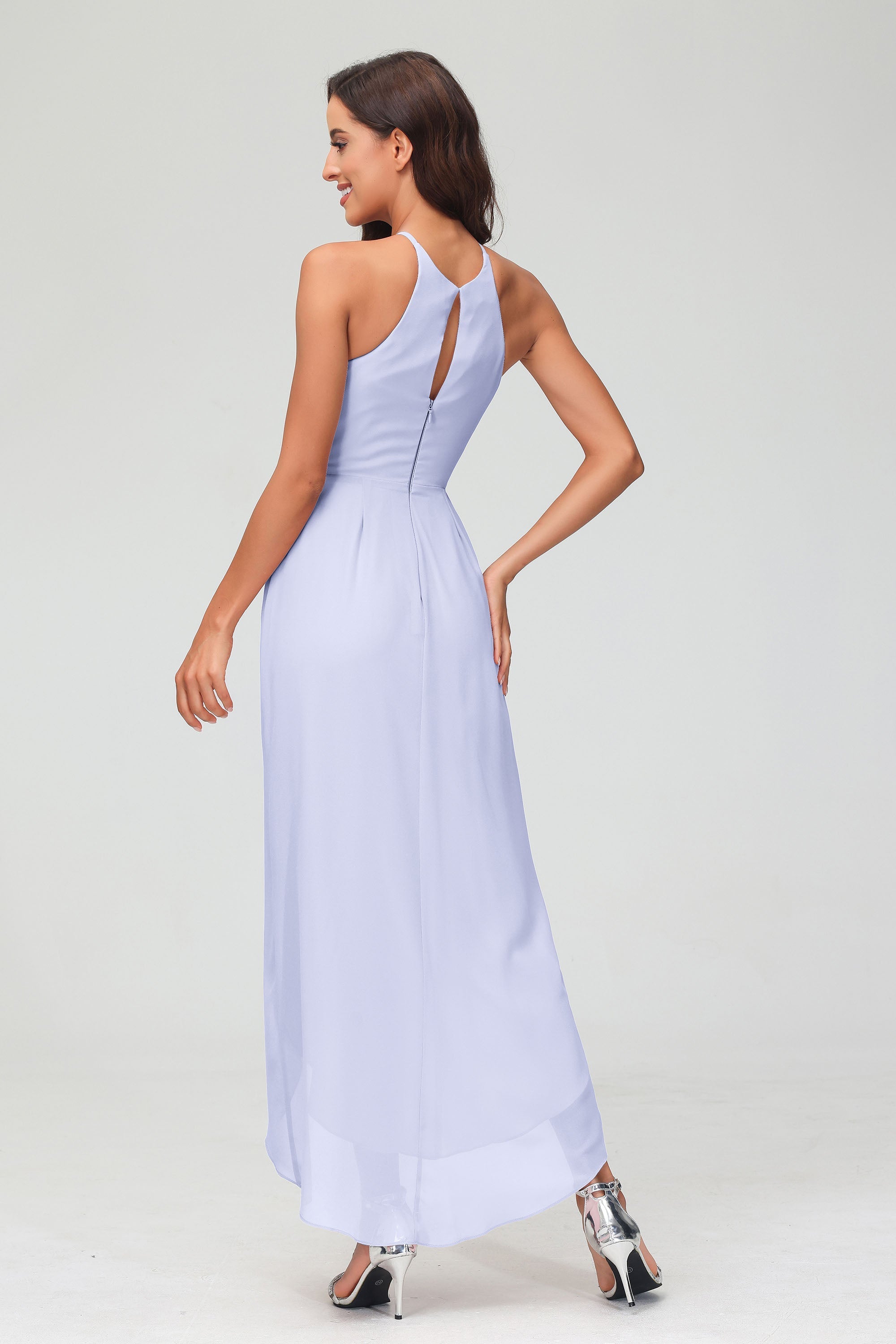 Simple Chiffon Asymmetrical Halter Wedding Party Dress Formal Evening Dresses Gowns