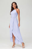 Simple Chiffon Asymmetrical Halter Wedding Party Dress Formal Evening Dresses Gowns