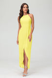 Simple Chiffon Asymmetrical Halter Wedding Party Dress Formal Evening Dresses Gowns
